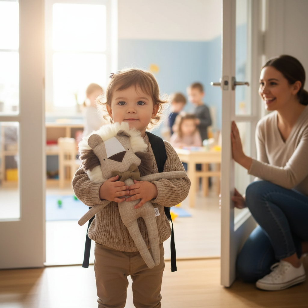DOUDOU LION LIONOU™ Compagnon Protecteur - Peluche Doudou Bébé Enfant Beige - Cadeau Naissance Parfait
