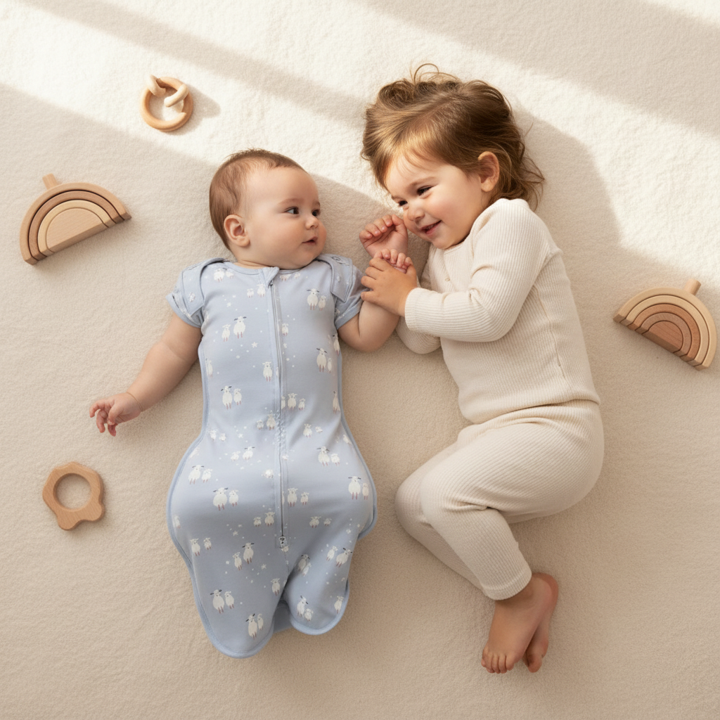 Gigoteuse Bébé et sœur portée par un nourrisson jouant avec son frère ou sa sœur.