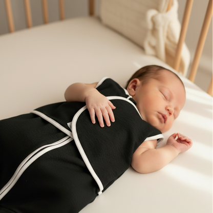 Gigoteuse bébé noire, bébé confortablement installé dans son lit.