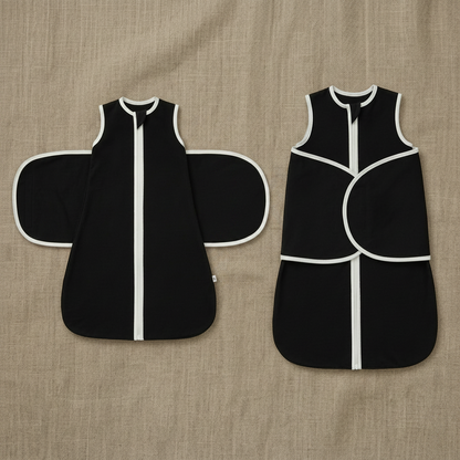 Gigoteuse bébé noire, ensemble modèles S et L, design épuré.