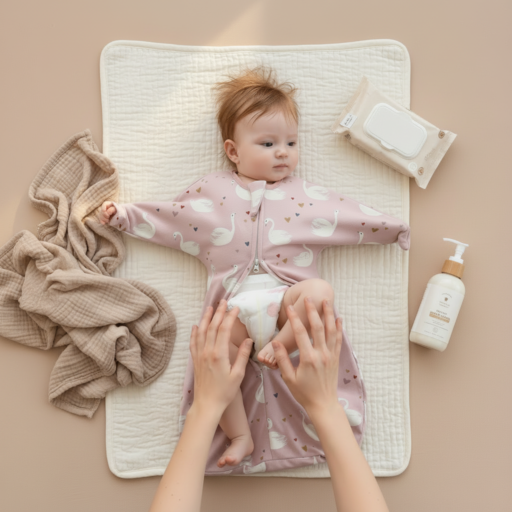 Gigoteuse bébé pratique permettant un changement de couche facile sans retirer le sac.