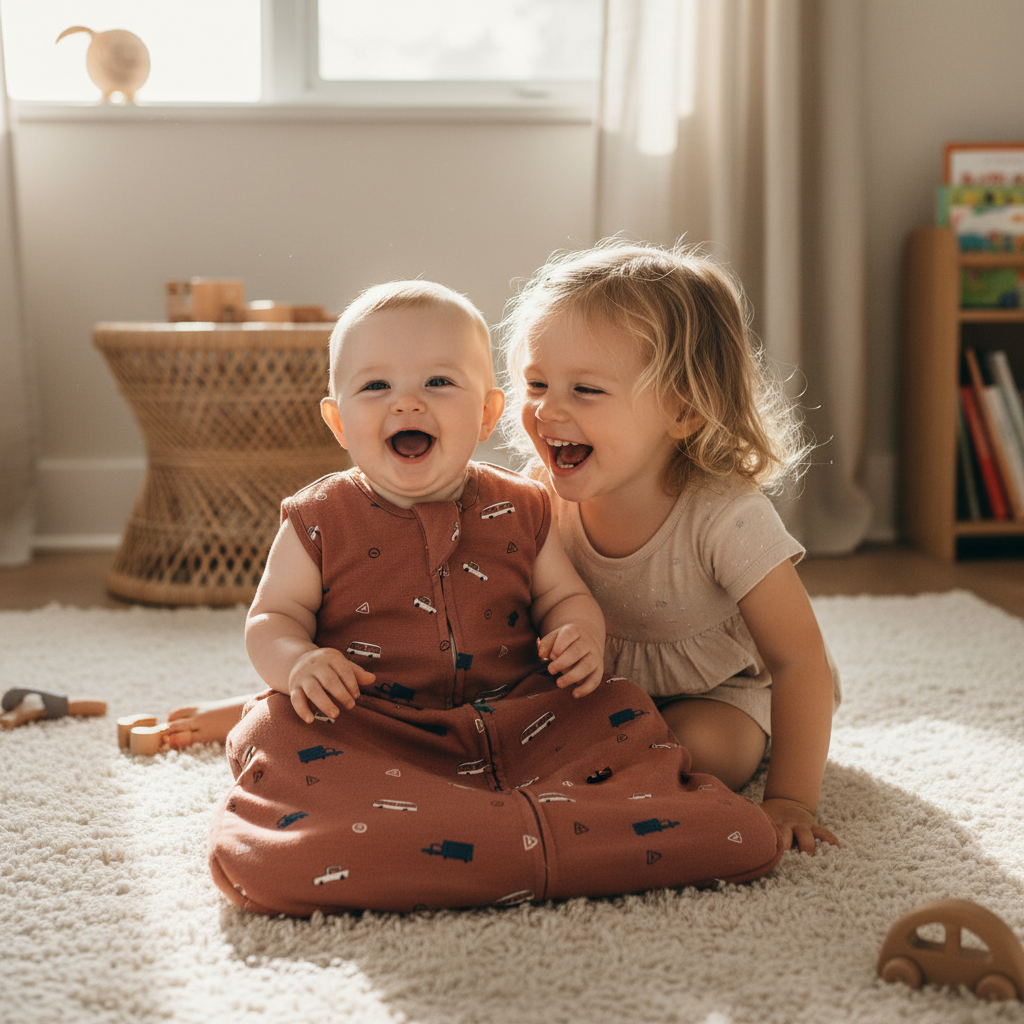 Gigoteuse bébé - Deux enfants souriants gigoteuse confortable