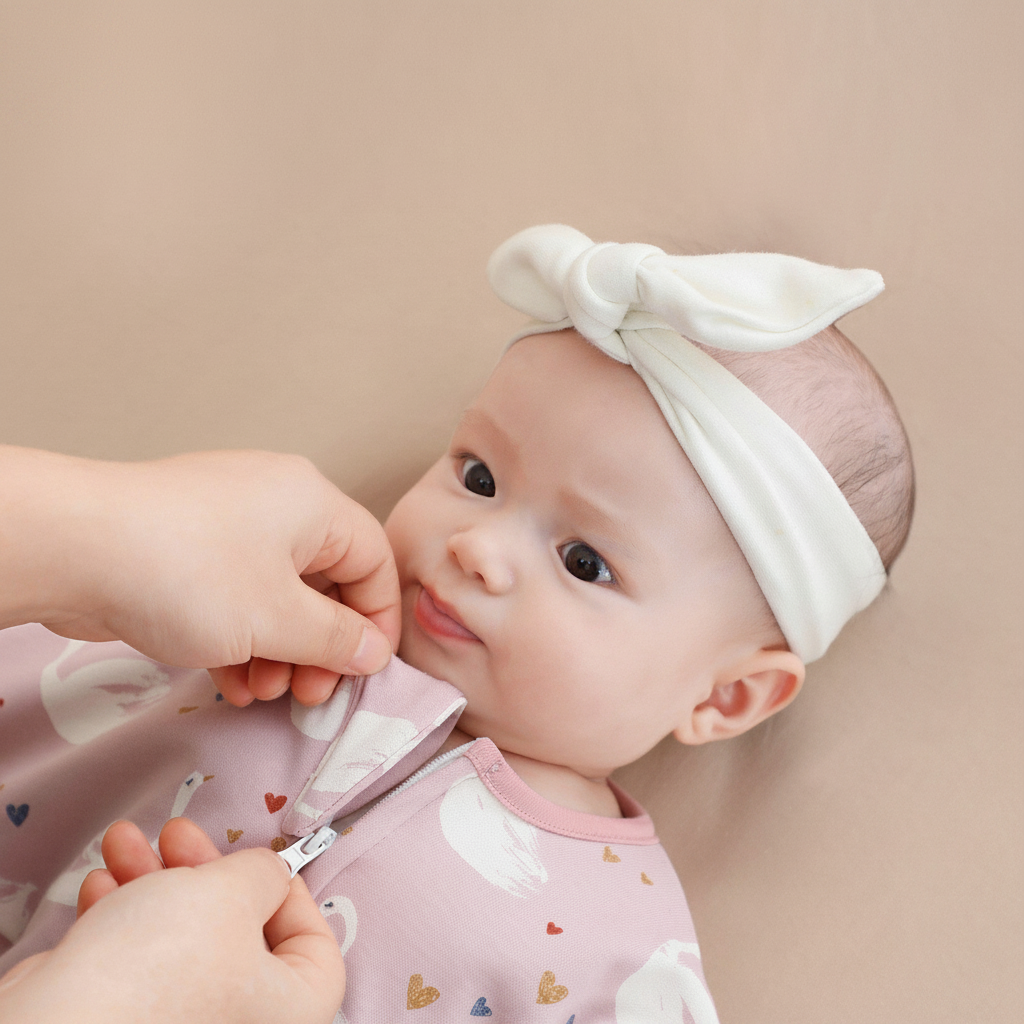 Gigoteuse bébé avec fermeture éclair sécurisée pour protéger la peau délicate du menton.