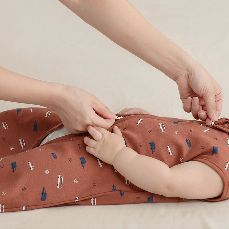 Gigoteuse bébé - Main fermant la gigoteuse