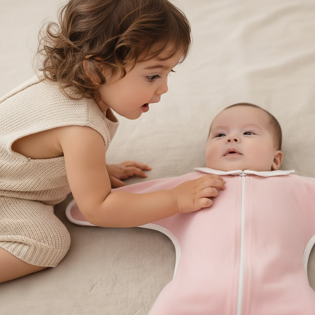 Gigoteuse bébé, jeune enfant observant son frère ou sa sœur.