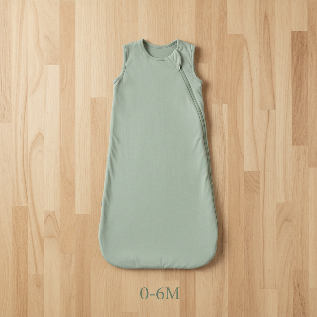 Gigoteuse bébé  naissance taille 0-6 mois, présentée à plat sur un fond en bois.
