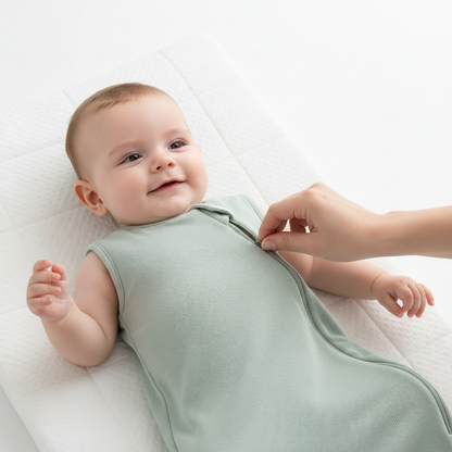 Gigoteuse bébé facile à enfiler, gros plan sur la fermeture éclair latérale pratique.