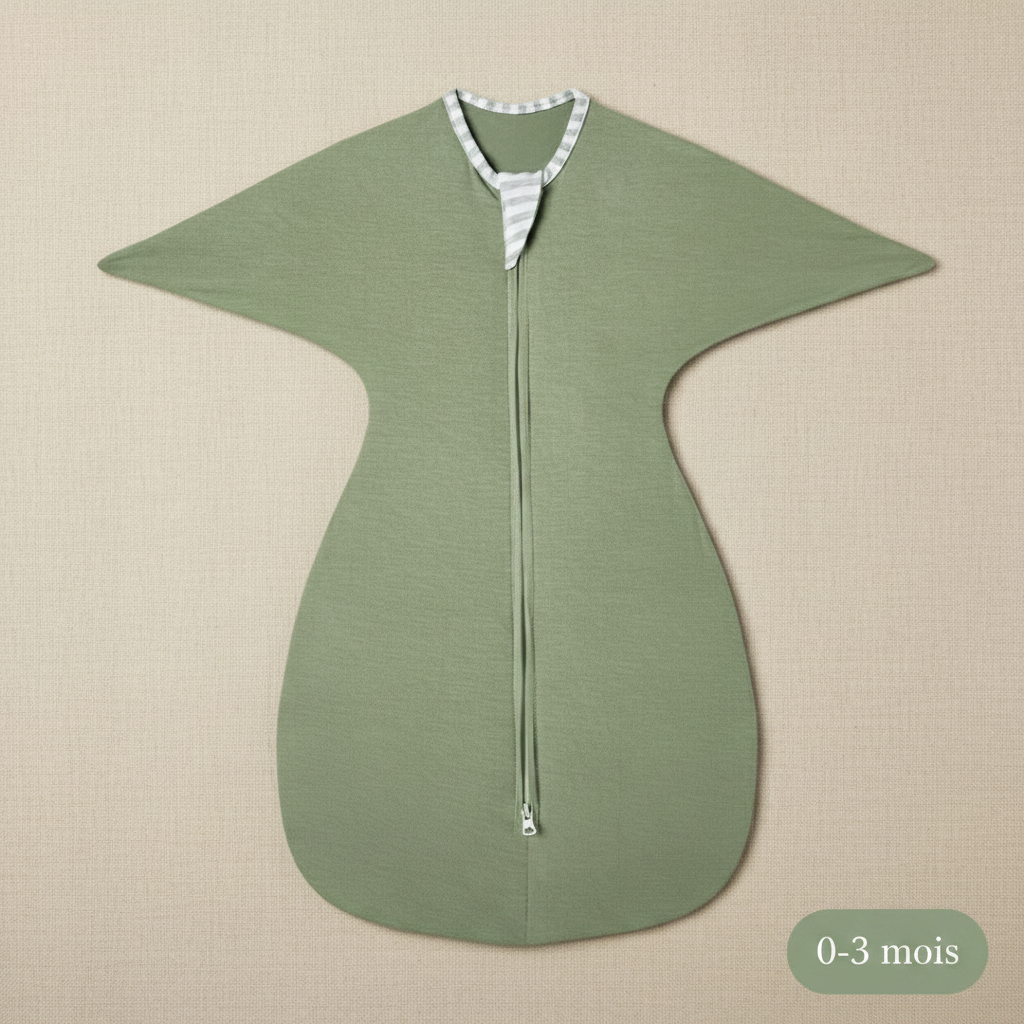 Gigoteuse Bébé vert sauge - Vue de face à plat du produit, taille 0-3 mois.
