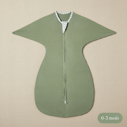 Gigoteuse Bébé vert sauge - Vue de face à plat du produit, taille 0-3 mois.
