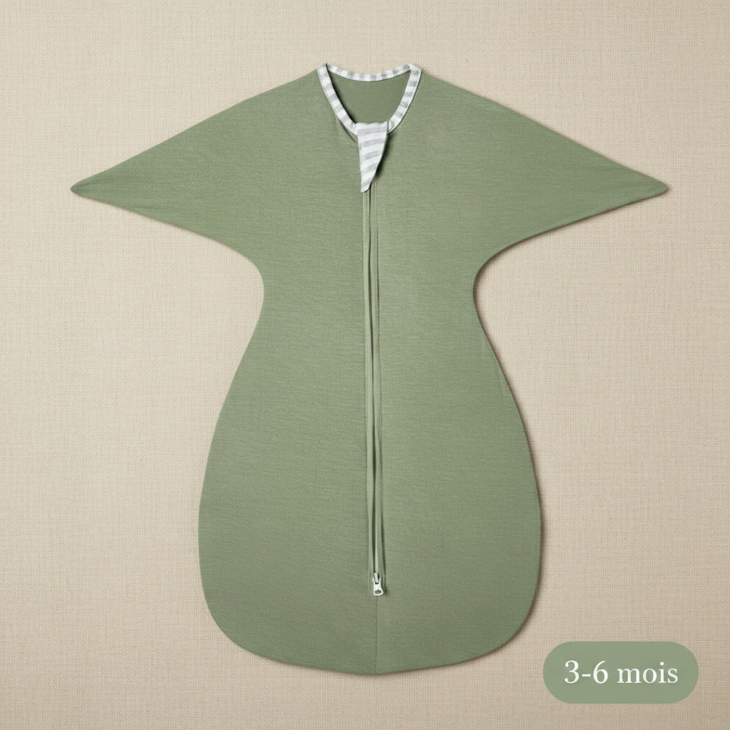 Gigoteuse Bébé vert sauge - Vue de face à plat du produit, taille 3-6 mois.