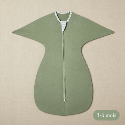 Gigoteuse Bébé vert sauge - Vue de face à plat du produit, taille 3-6 mois.