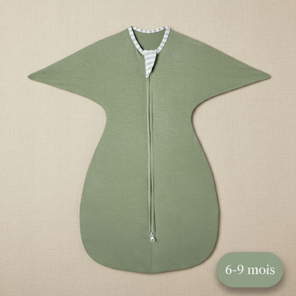 Gigoteuse Bébé vert sauge - Vue de face à plat du produit, taille 6-9 mois.