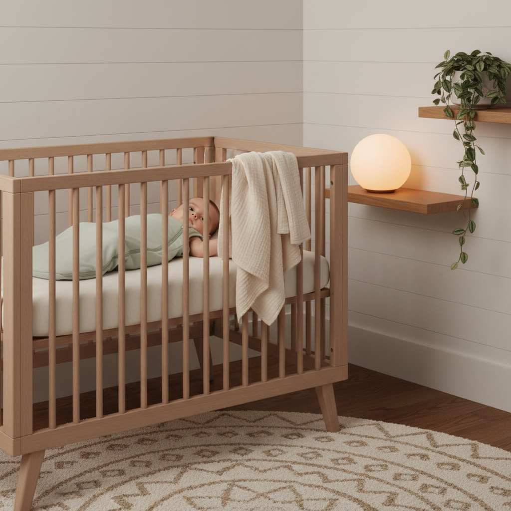 Gigoteuse bébé sécuritaire pour le lit à barreaux, un bébé dort tranquillement sur le dos.