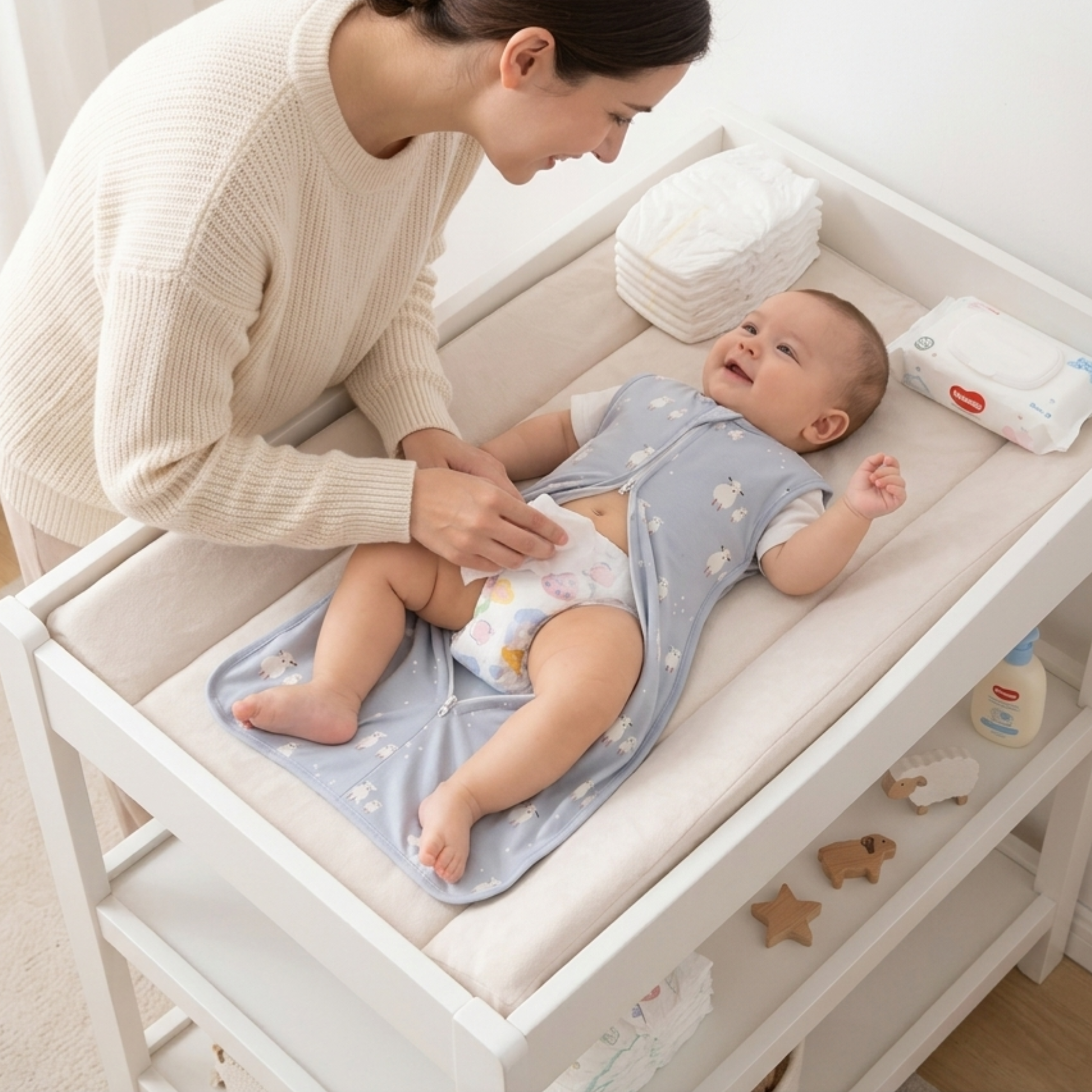 Gigoteuse facilitant le changement de couche pendant la nuit.