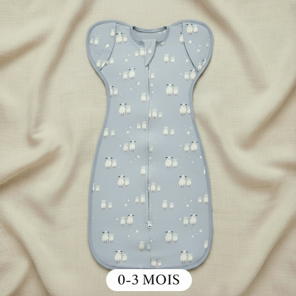 Gigoteuse en coton bio, taille 0-3 mois, vue à plat.