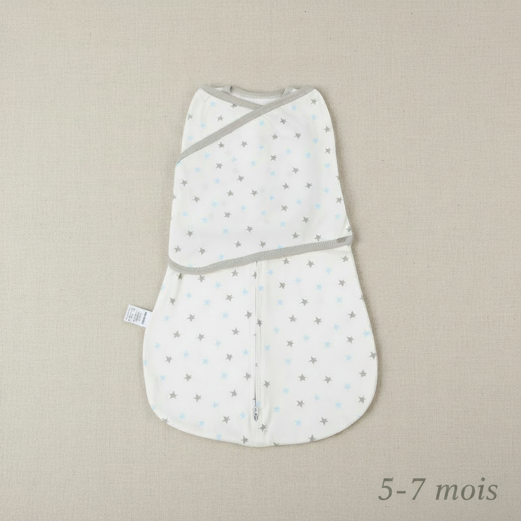 Gigoteuse d'emmaillotage disponible en taille 5-7 mois.