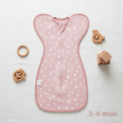 Gigoteuse d'emmaillotage rose, taille 3-6 mois, présentée à plat.