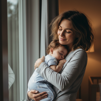 Gigoteuse portée par un enfant dans les bras de sa maman.