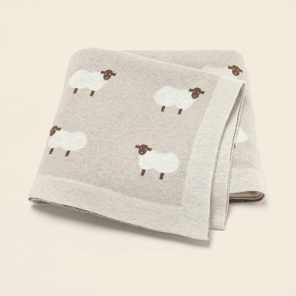 Lange bébé beige sable plié, montrant les détails raffinés et les couleurs naturelles de la collection.