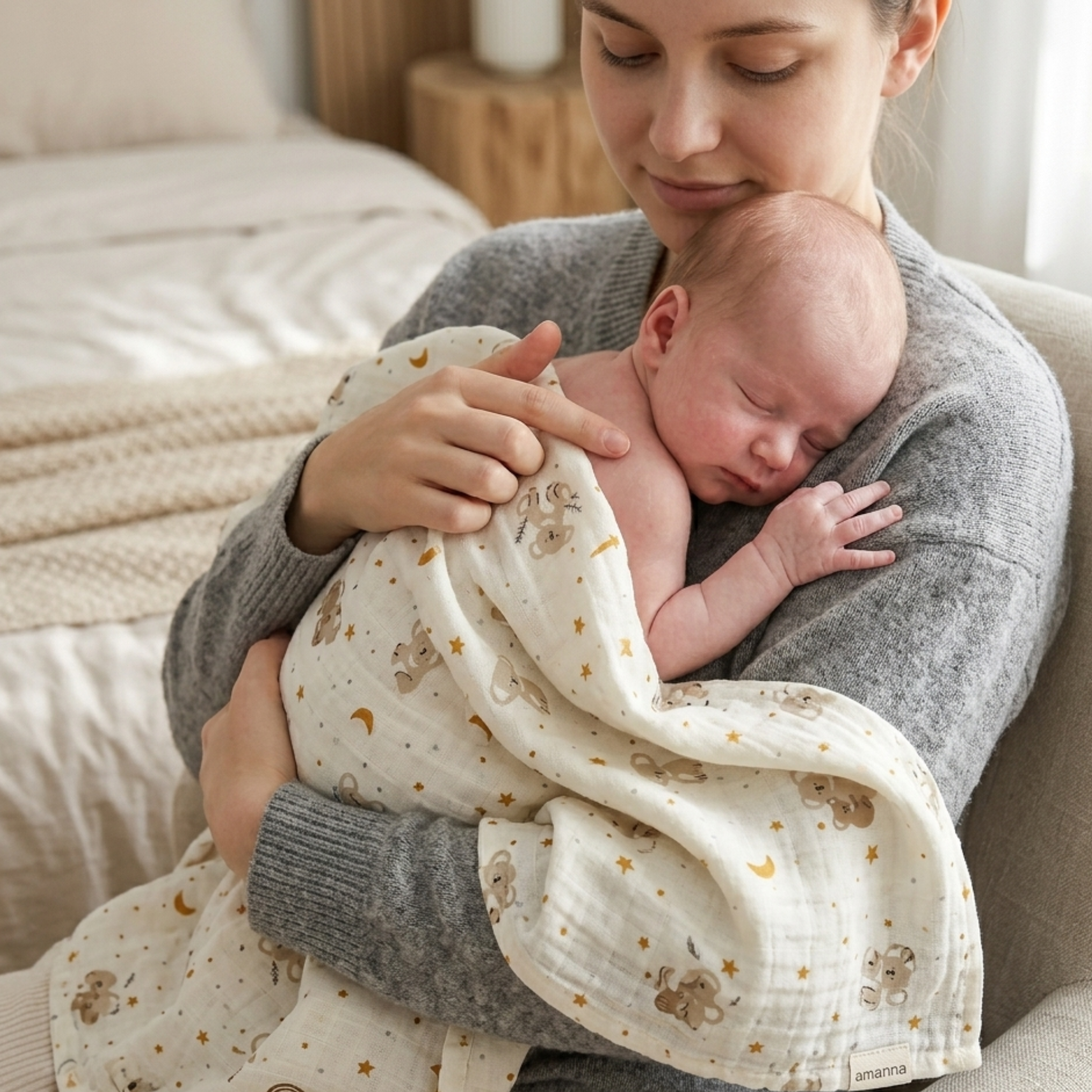 Lange bébé entourant un nourrisson porté en toute sécurité par sa maman.