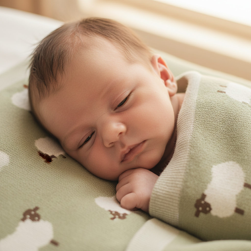Lange bébé accompagnant le sommeil d'un nouveau-né, soulignant la respirabilité du tissu.
