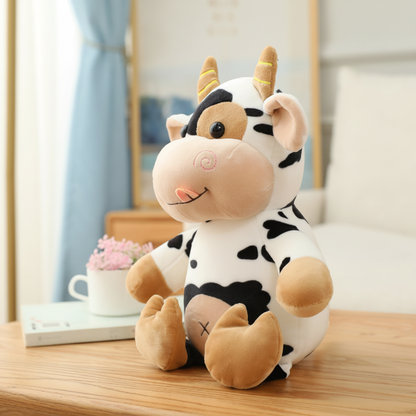 Peluche vache MOOCÂLIN™, jouet en peluche sécurisé, de profil