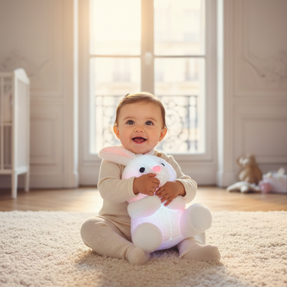 peluche veilleuse LUNIDOU™ gros plan bébé lapin lumineux intérieur haussmannien