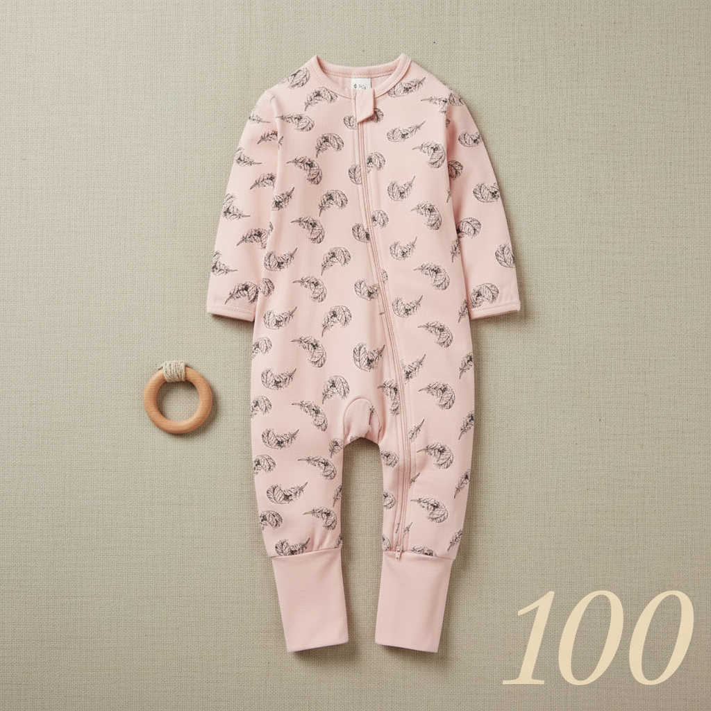 pyjama bébé fille PLUMOON™ taille 100 combinaison plume rose flat lay boho