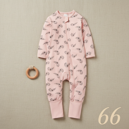 pyjama bébé fille PLUMOON™ taille 66 combinaison plume rose flat lay boho