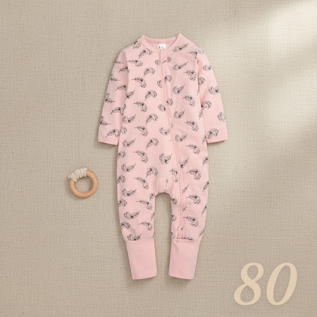 pyjama bébé fille PLUMOON™ taille 80 combinaison plume rose flat lay boho
