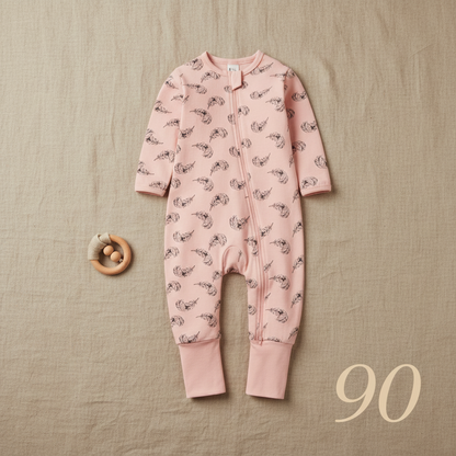 pyjama bébé fille PLUMOON™ taille 90 combinaison plume rose flat lay boho