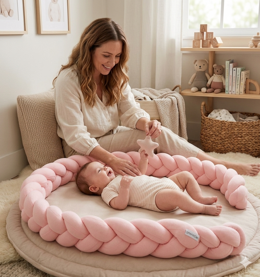 Réducteur de lit BLUSHY™ – cocon nomade velour rose boho pour lit bébé