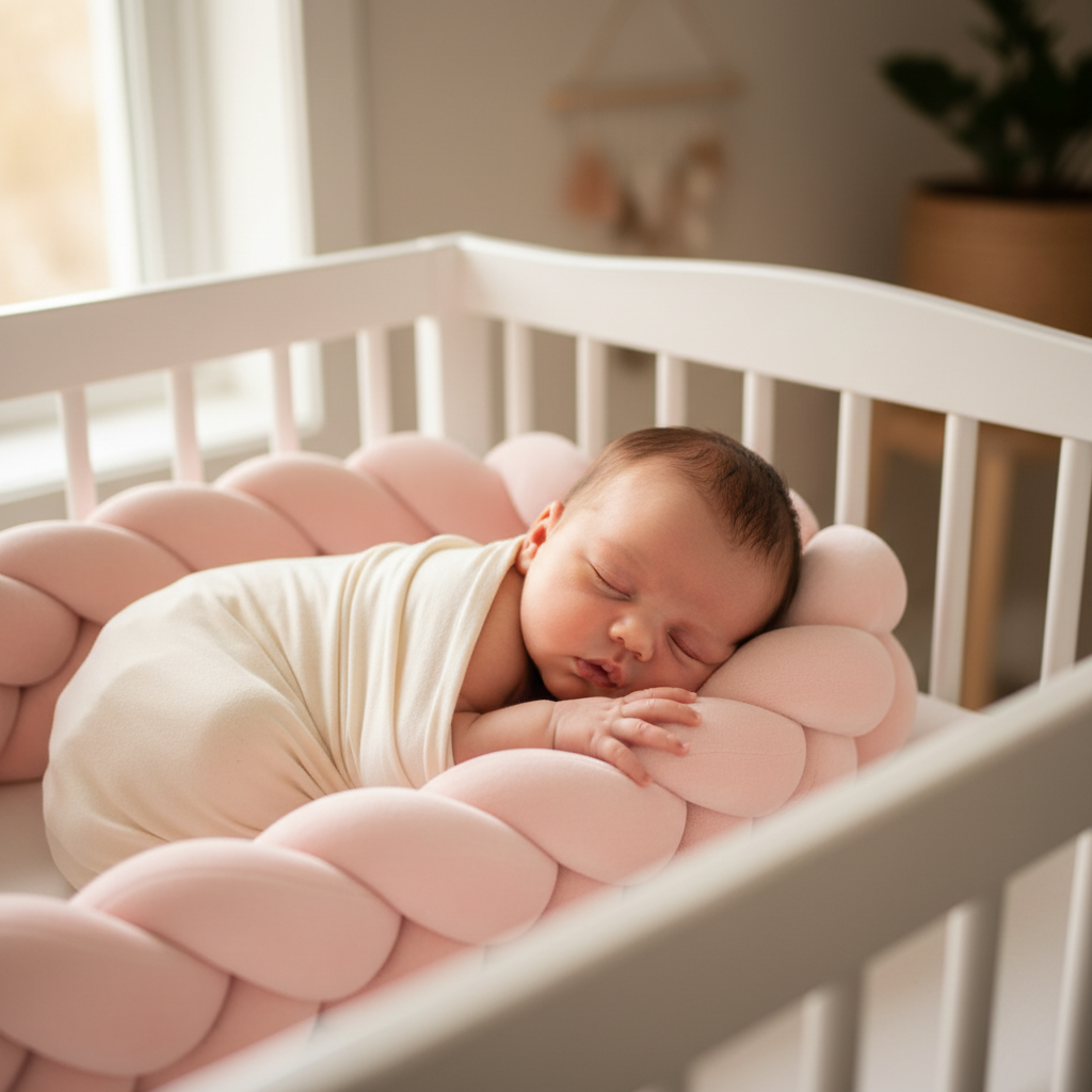 Réducteur de lit BLUSHY™ – objet transitionnel doudou-lit bébé câlin tresse rose