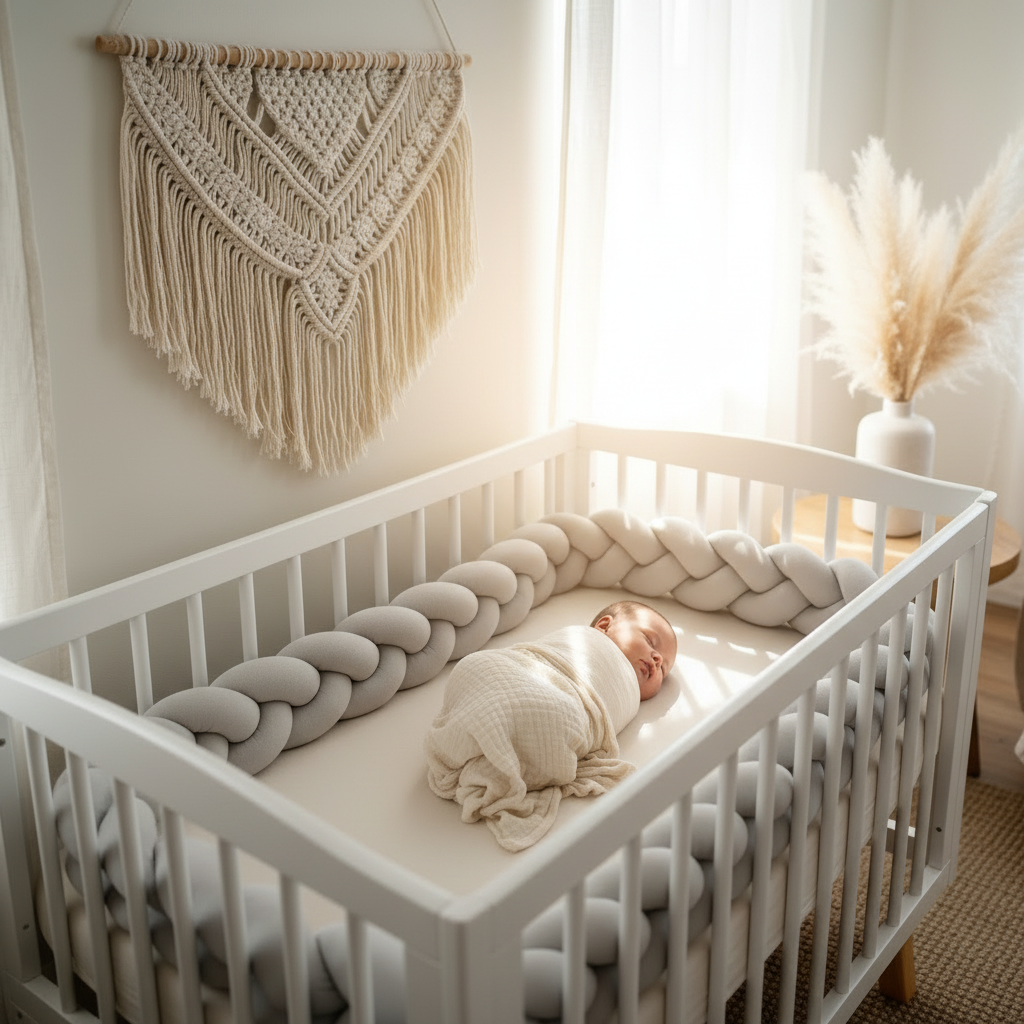 Réducteur de lit KOKOONS™ – le réducteur de lit qui grandit avec votre bébé, tresse gris pâle boho chic