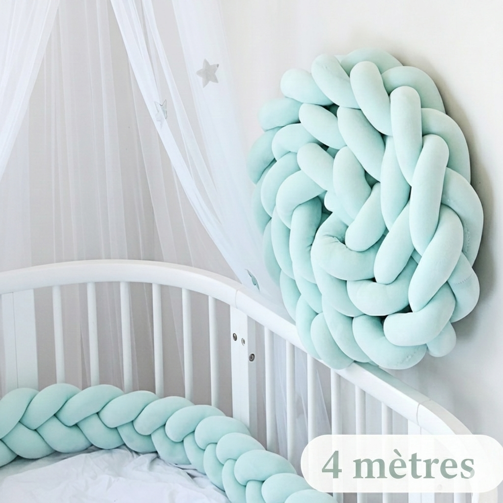 Réducteur de lit doux MINTO™ – confort peau à peau sans chaleur, coton frais bébé, 4 mètres
