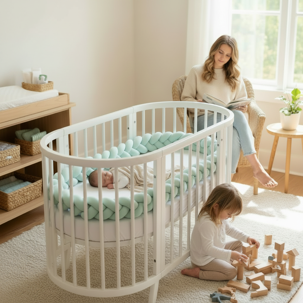 Réducteur de lit MINTO™ – tresse vert menthe ouverte style barrière, structure respirante
