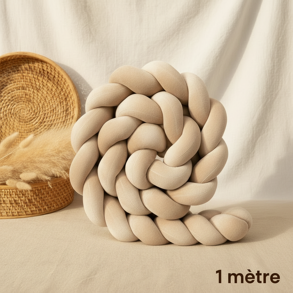 Réducteur de lit VELOUTÉ™ – velour ultra-doux beige, design boho-nordique, 1 mètre