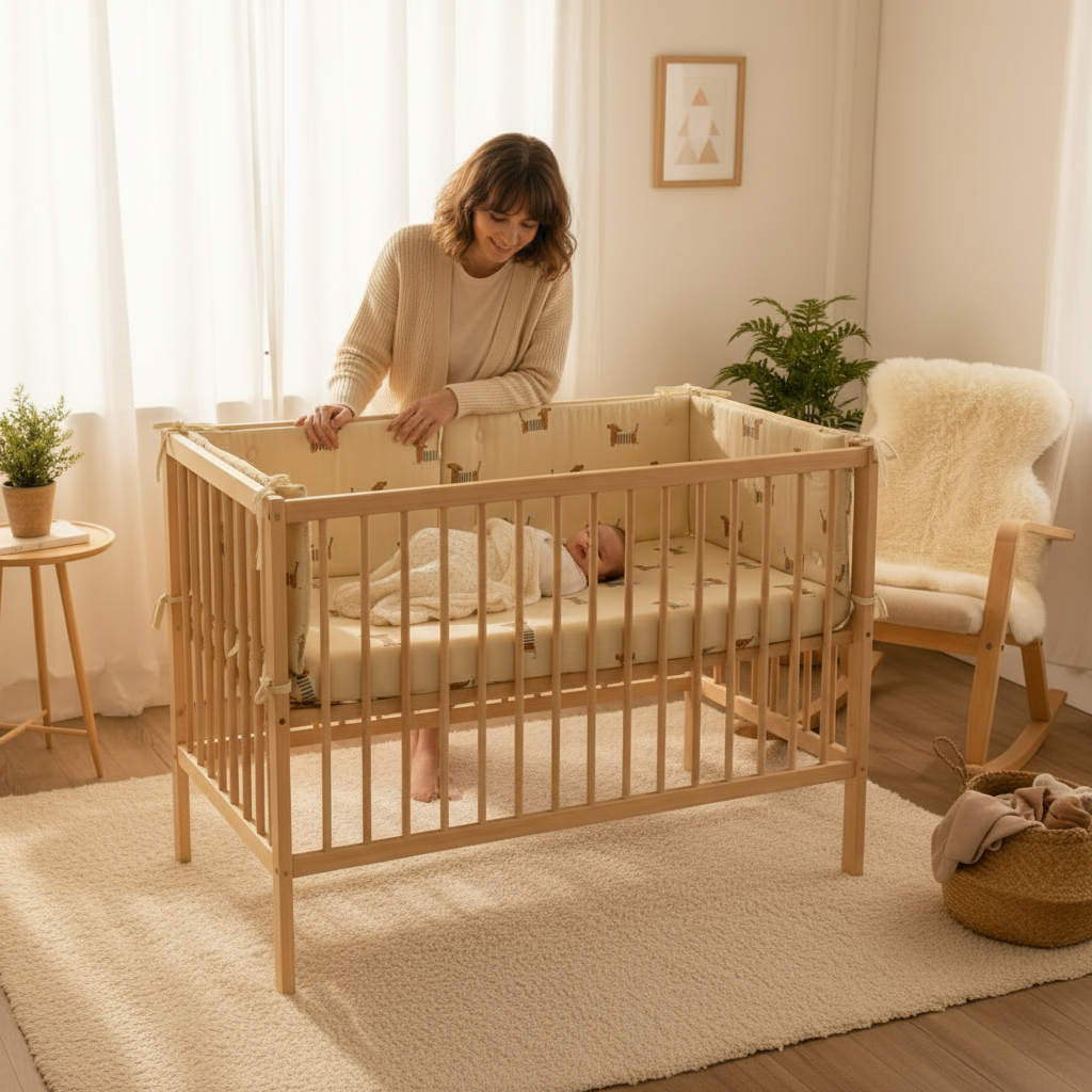 Tour de lit TEKELIT™ – maman qui regarde bébé endormi, seécuritaire
