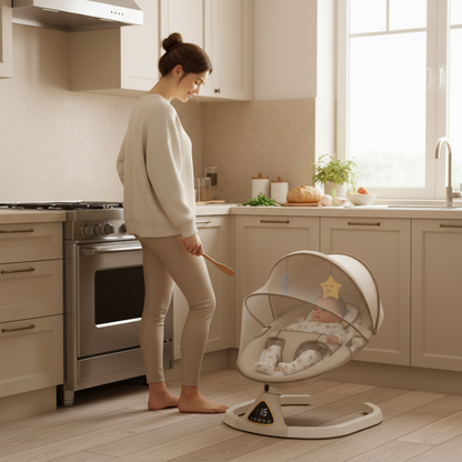 Transat bébé pratique pour surveiller son enfant tout en cuisinant