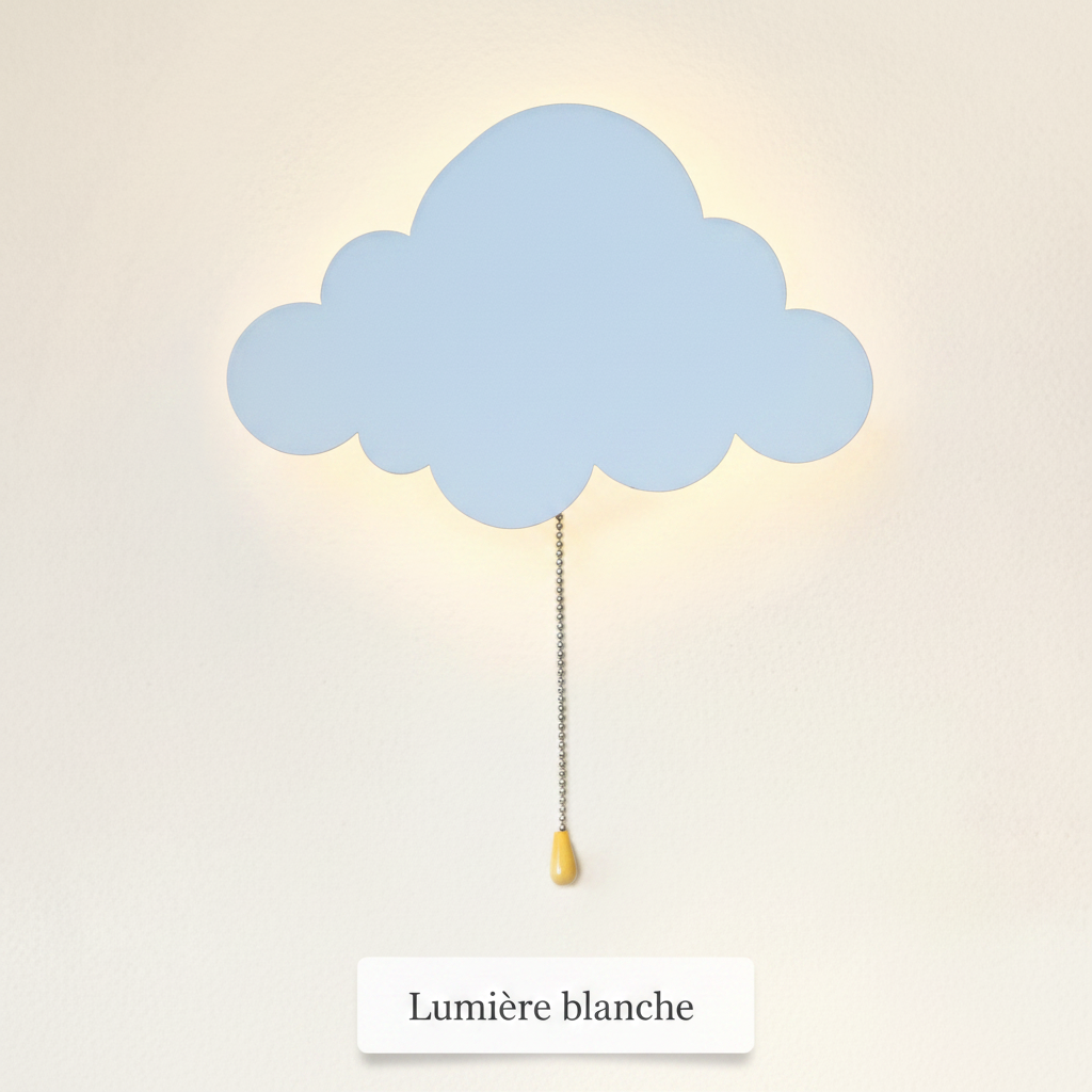 Veilleuse murale nuage réglée sur un mode d'éclairage blanc pour la chambre de bébé.