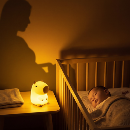 Veilleuse pour bébé,  design exclusif de la veilleuse pour bébé capybara en silicone, parfaite pour une décoration de chambre d'enfant moderne.
