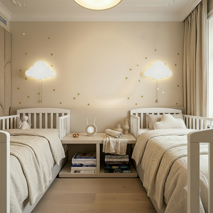 Veilleuses murales, ensemble de deux  nuage installées dans une chambre partagée pour enfants.